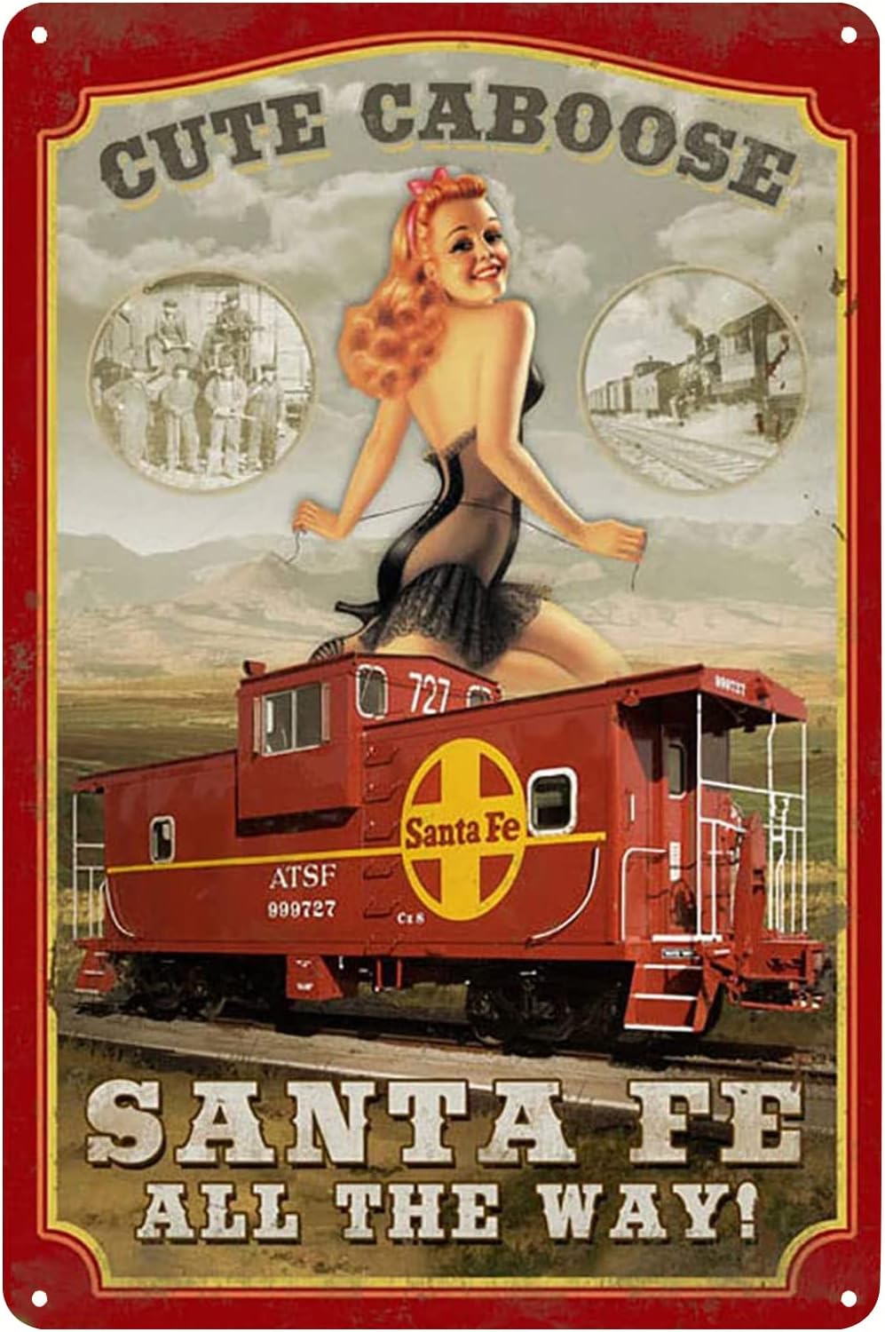 Brass Weight Plate - Pinup Girl Railroad Train Poster Metal