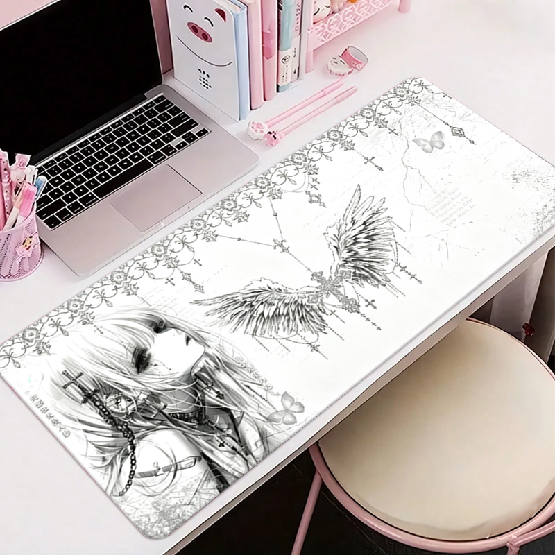 Gaming Keyboard Tactile - Leather Mousepad Black White Anime Aesthetics